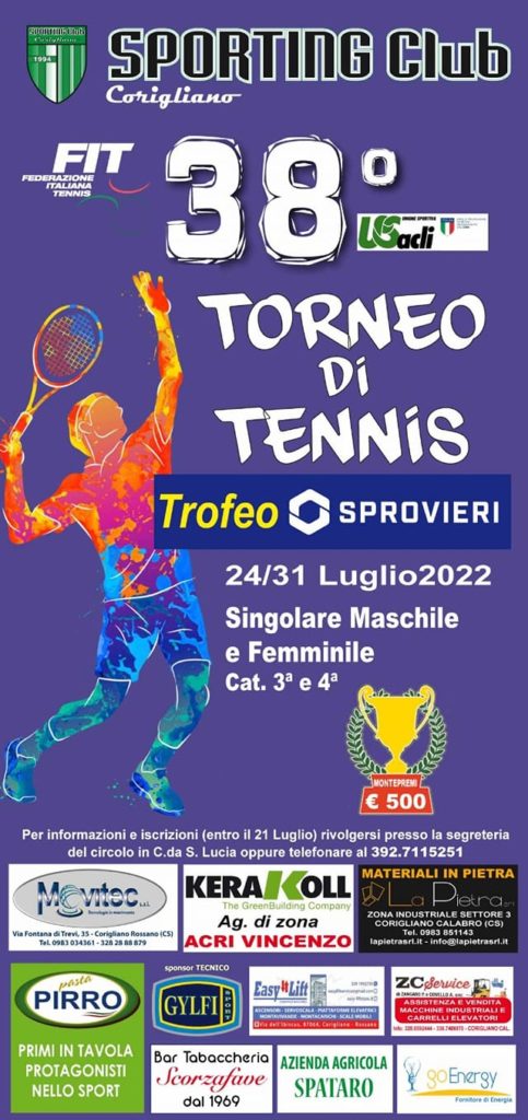 locandina Torneo di Tennis Sprovieri sporting club corigliano FIT