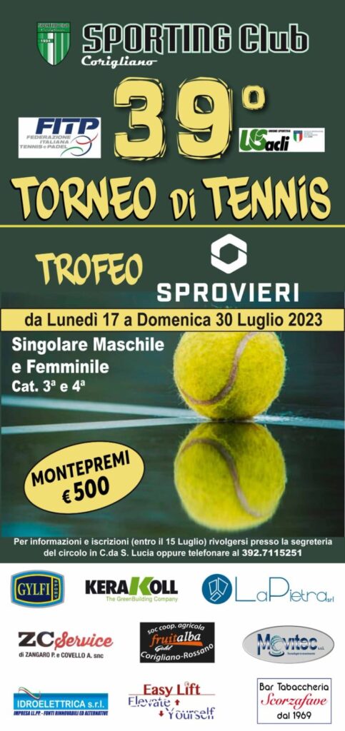 locandina 39° edizione trofeo tennis sprovieri corigliano rossano